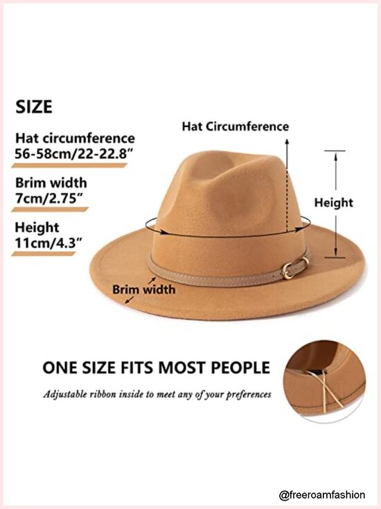Classic Felt Fedora Wide Brim Hat with Belt Buckle - Adjustable main image 3